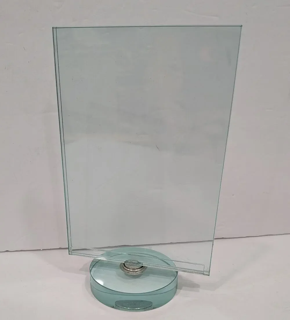 Vintage MCM 5x7 Dual-Pane Glass Floating Photo Frame with Revolving Lucite Base